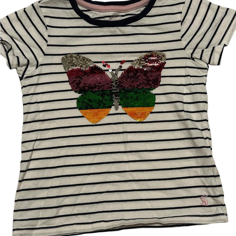 Striped Butterfly Sequin Kids T-Shirt